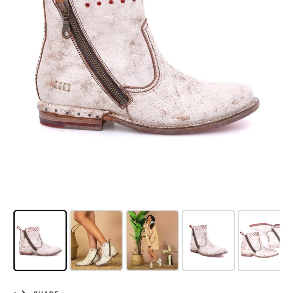 BED|STU Distressed White Ankle Boots
